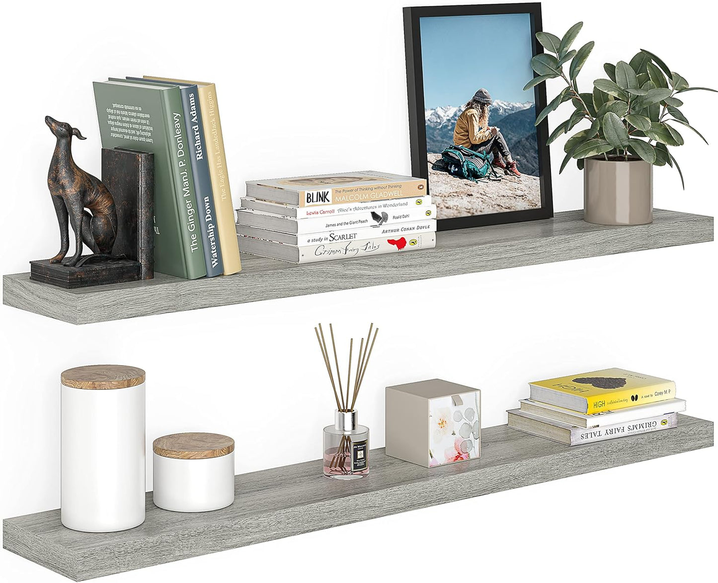 Ballucci Floating Shelves for Wall, 48" Wood Wall Shelf Set of 2, with Invisible Brackets for Bathroom, Living Room, Bedroom, Kitchen, Nursery, 8" Deep, Black