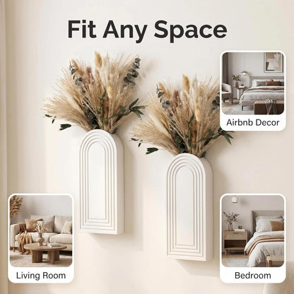 Wooden Wall Planter Set of 4 - Modern Home Decor for Living Room, Bedroom, Bathroom - Walnut Finish Planter for Dried Flowers, Faux Greenery, Indoor Plants