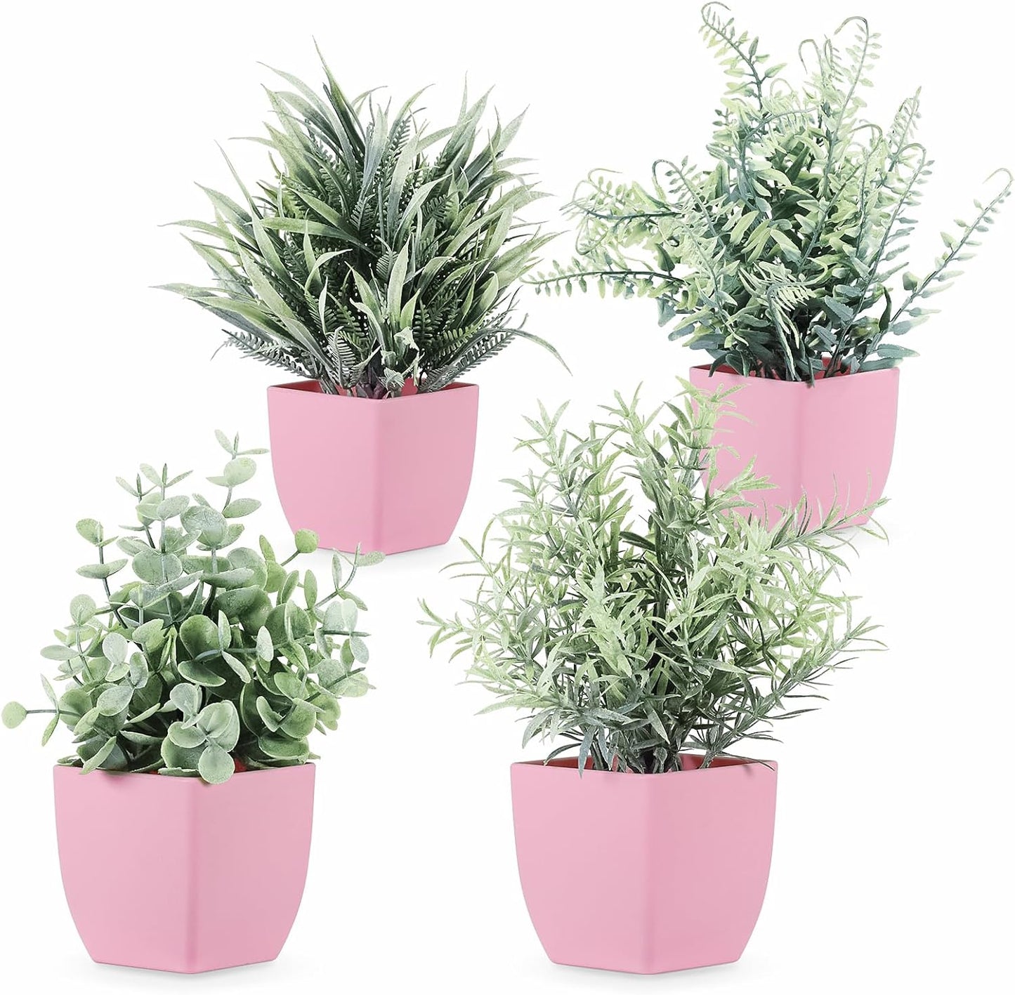 4pcs Fake Small Plants, Artificial Greenery Potted Plant for Home Office Decor, Small Faux Gray Grass Eucalyptus for Bathroom Plants Decoration, Mini Plant Potted Table Shelf Decoration