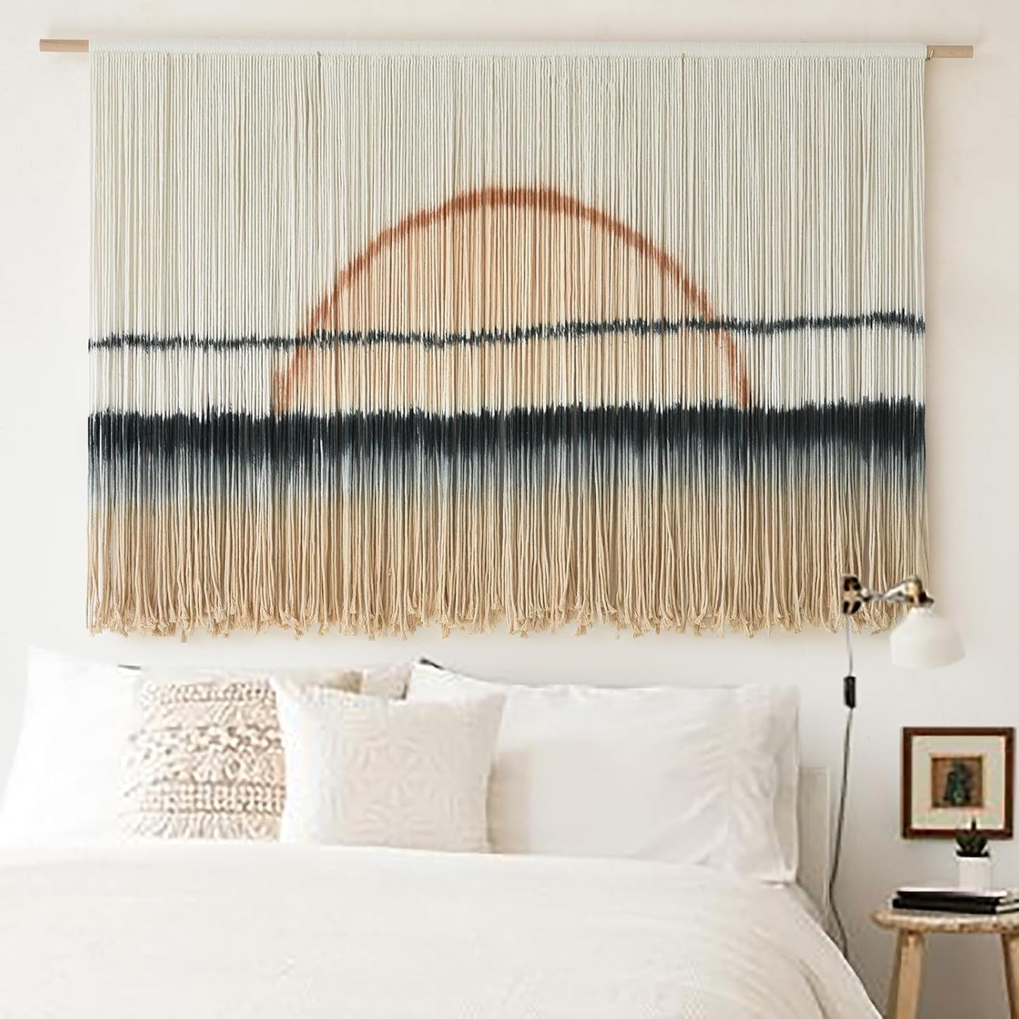 Jakalin Macrame Wall Hanging Dip Dyed Fiber Macrame Wall Decor Boho Cord Living Room Wall Art 57" Wx43 L