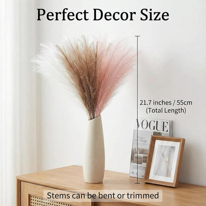 Pampas Grass Decor 21.7 Inch 30pcs, Faux Pampas Grass White Beige Brown Ultra Fluffy No Shedding for Boho Home Bedroom Wedding Vase Filler Dried Flower Arrangement