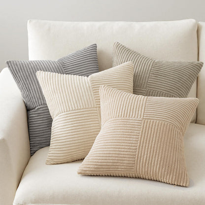 MIULEE Teal Orange Decorative Throw Pillow Covers 18x18 Inch Set of 4 Boho Corduroy Striped Cushion Cases Modern Farmhouse Patchwork Pillow Cases for Couch Sofa Bedroom Home Decor