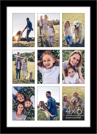 Americanflat 4x6 Collage Picture Frame with Shatter-Resistant Glass - Fits Five 4x6 Photos or Use as One 11x14 Picture Frame - Signature Collection - Collage Frames for Wall Display - Black