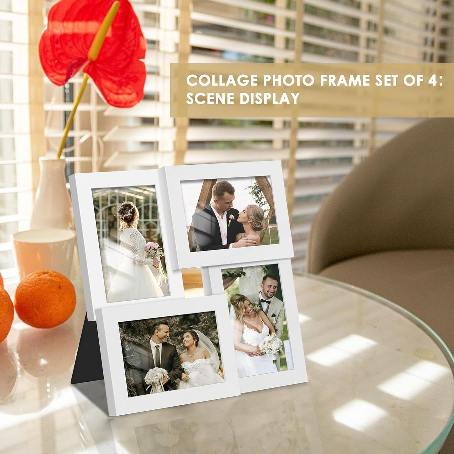 DUENPY 4x6 Collage Picture Frame Tempered Glass Front, Displays Four 4x6 Photo, Family Photo Collage Frame, Wall Decor Wall Hanging or Tabletop, Brown