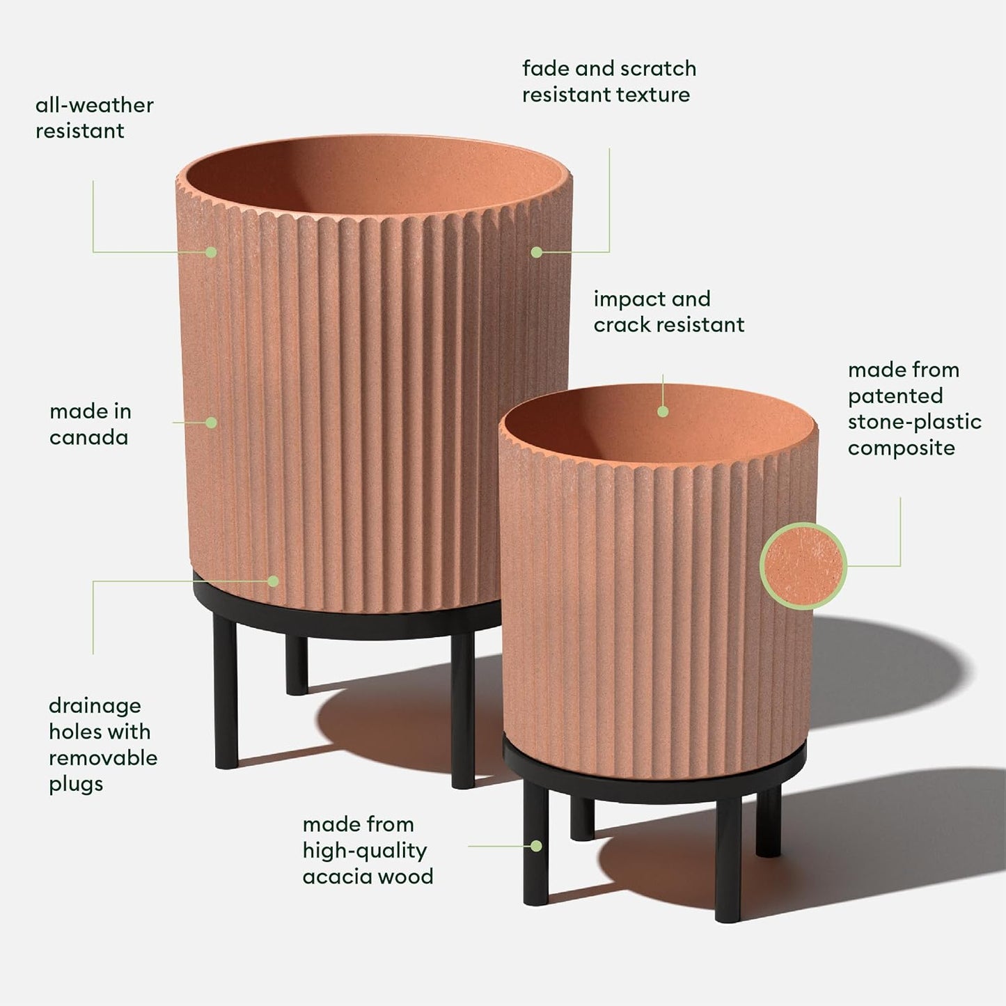 Veradek Demi Series Round Planter w/ Stand for Porch/Patio | Durable Plastic-Concrete & Wooden Stand | Modern Décor for Tall Plants, Flowers