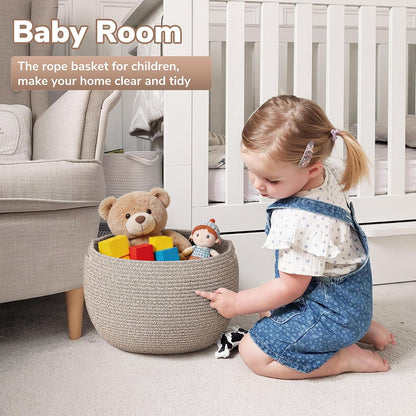 Goodpick Wicker Storage Basket for Living Room, Small Round Woven Basket for Toys, Towel, Bedroom, Children Corner Decoration Plant Baskets Indoor, Jute, 10"D x 8.3"H