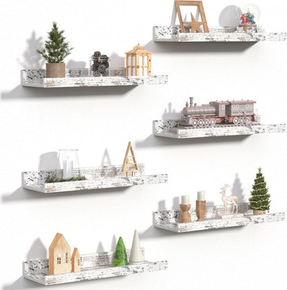 upsimples 6 Pack Wooden Floating Shelves, Wall Storage Decor Shelf for Bathroom, Bedroom, Living Room, Kitchen, Office and Laundry Room, Wall Mounted Display Hanging Shelf, Brown