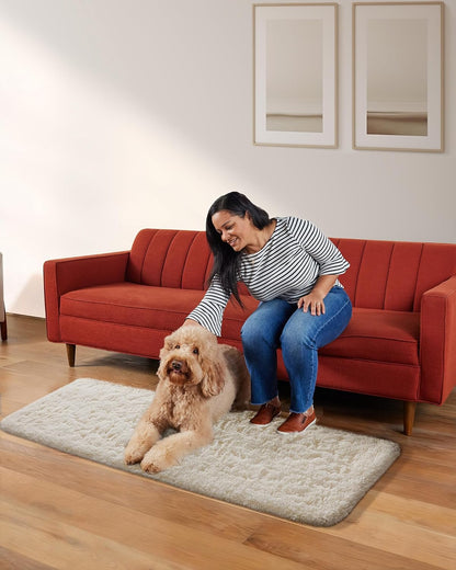 Ophanie Round Rugs 5Ft Ivory Circle Area Rug, Nursery Room Decor, Christmas Aesthetic Bedroom Home Circular Carpet 5 Foot, Fluffy Fuzzy Shag Plush Cream Living Room Rugs for Kids Boys Girls Teen Baby