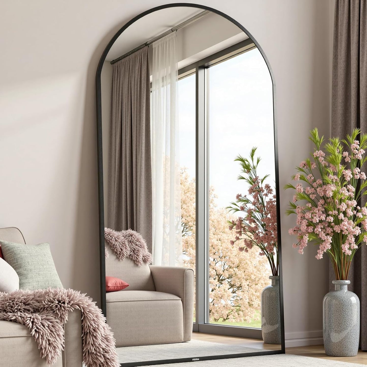 Dewfig Arched Full Length Mirror, 76"x34" Large Floor Mirror, Full Body Mirrors for Leaning or Hanging, Standing Mirrors for Bedroom, Living Room,Dressing Room, Aluminum Alloy Frame, Black