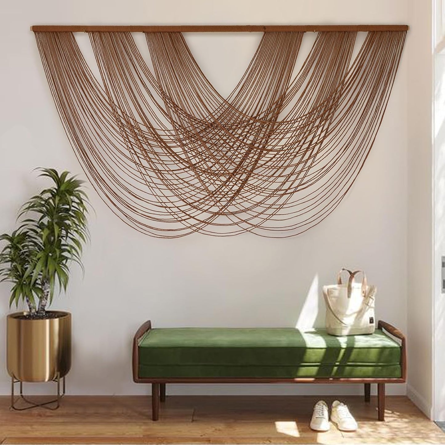 Flber Macrame Wall Hanging Boho Wall Decor Tapestry Dip Dyed Ombre Moss Green Handmade Wall Art Woven Cotton Rope Backdrop with for Bedroom Living Room, 57" W x 39" L