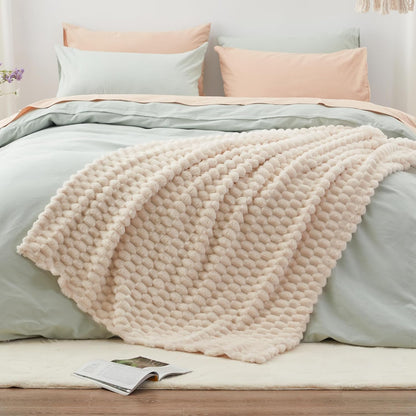 EXQ Home Fleece Throw Blanket for Couch or Bed - 3D Imitation Turtle Shell Jacquard Decorative Blankets - Cozy Soft Lightweight Fuzzy Flannel Blanket Suitable for All Seasons(50"×60",Beige)