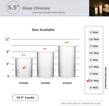 WGVI Hurricane Candle Holder Sleeve, Wide 4", Height 8", Clear Glass Cylinder Candleholder, Chimney Tube, Open Ended Candle Shade, 1 Piece - Colors A