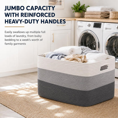 OIAHOMY Large Blanket Basket, 22”x17”x12” Rectangle Woven Baskets, Nursery Blanket Storage Living Room, Toy Storage With Handle, Large Baskets for Organizing-Gradient Yellow