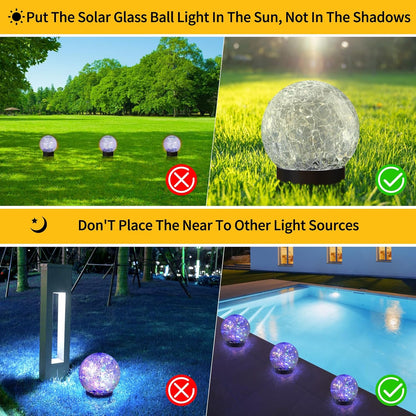 JKIMK Solar Globe Lights Outdoor Waterproof - Cracked Glass Ball Lights for Garden, Patio, Yard, Lawn and Backyard Decor - Solar Orbs for Outside Decorations