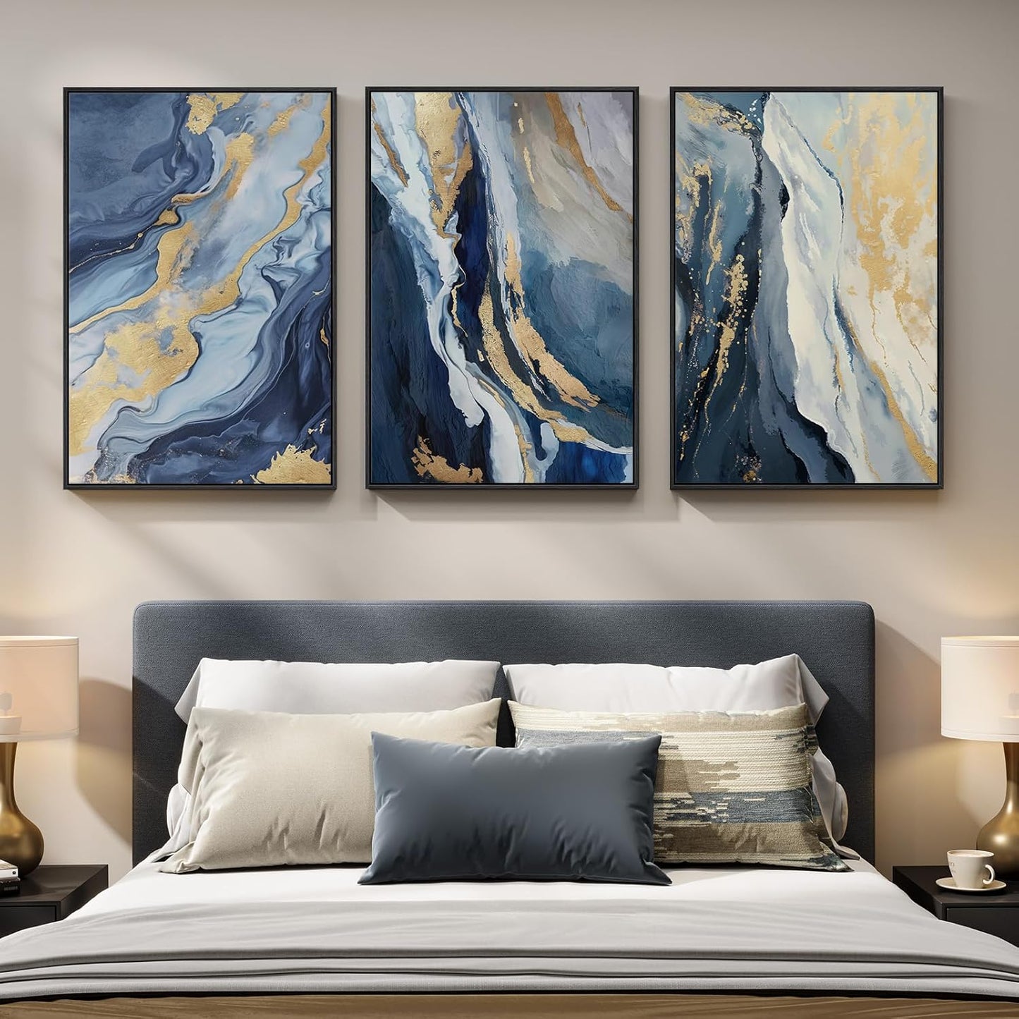 Large Framed Abstract Nature Landscape Wall Art for Living Room, Set of 3 Modern Canvas Prints Paintings Artwork for Walls, Green Lake Pictures for Hallway, Dining Room, Office Wall Decor 24x36 Inch