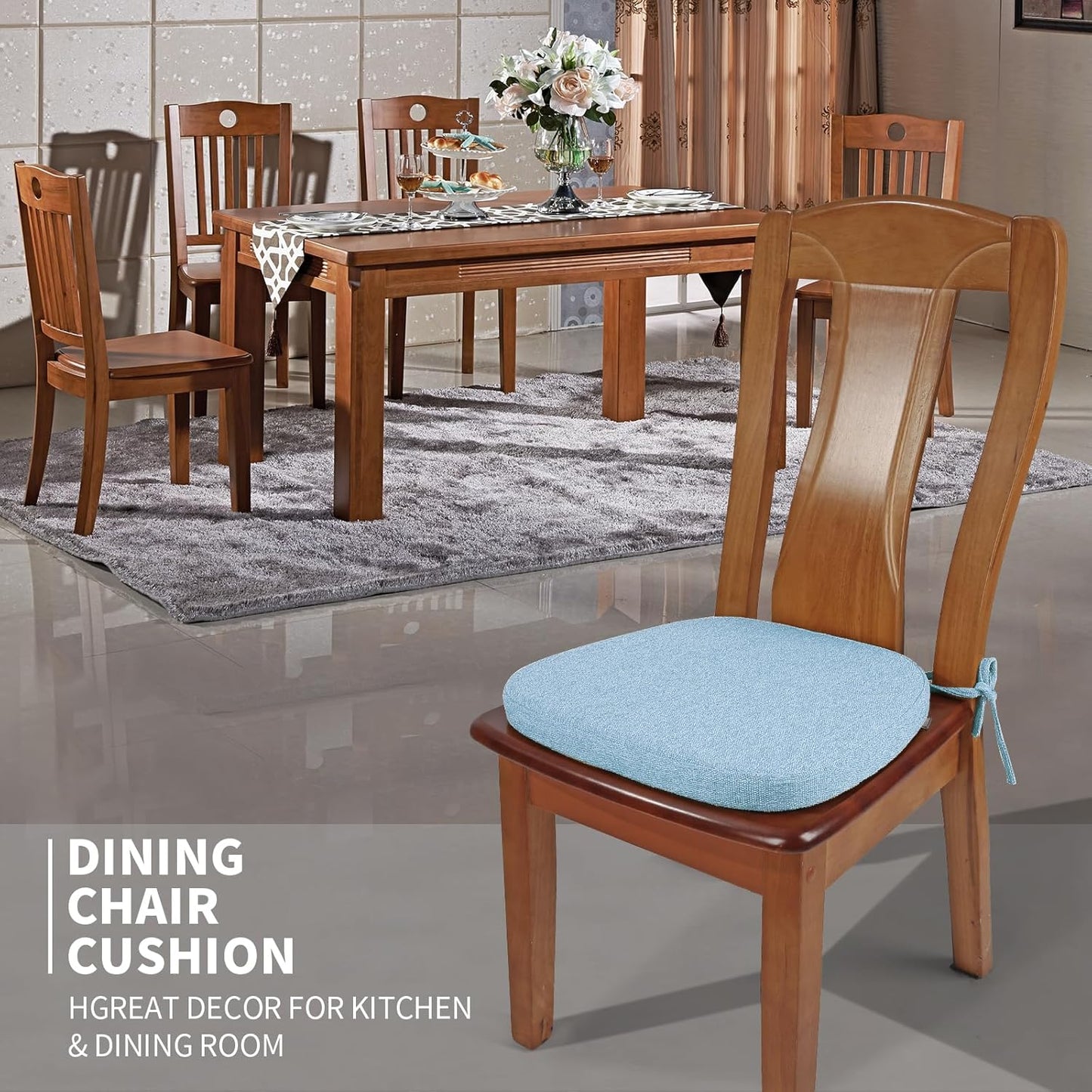 SINOSSO 1 Pack Memory Foam Chair Cushions for Dining Chair, Friendly Woven Fabric 16" U-Shape Comfortable Kitchen Chair Pad, Removable Slip Resistant Seat Cushion (1 Piece, Blue)