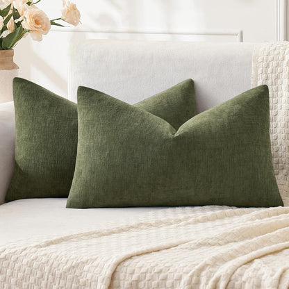MIULEE Olive Green Couch Pillow Covers 18x18 Inch, Set of 2 Soft Chenille Decorative Square Throw Pillow Covers Farmhouse for Sofa Living Room Bed