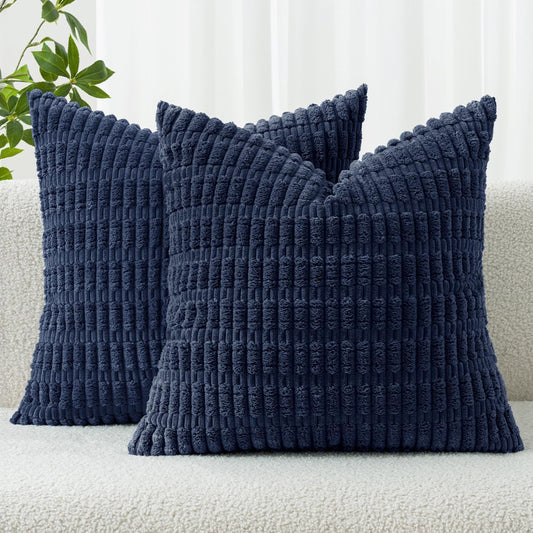 MIULEE Pack of 2 Corduroy Decorative Lumbar Throw Pillow Covers 20x12 Inch Soft Boho Striped Pillow Covers Modern Farmhouse Home Decor for Sofa Living Room Couch Bed Cream White - Colors B