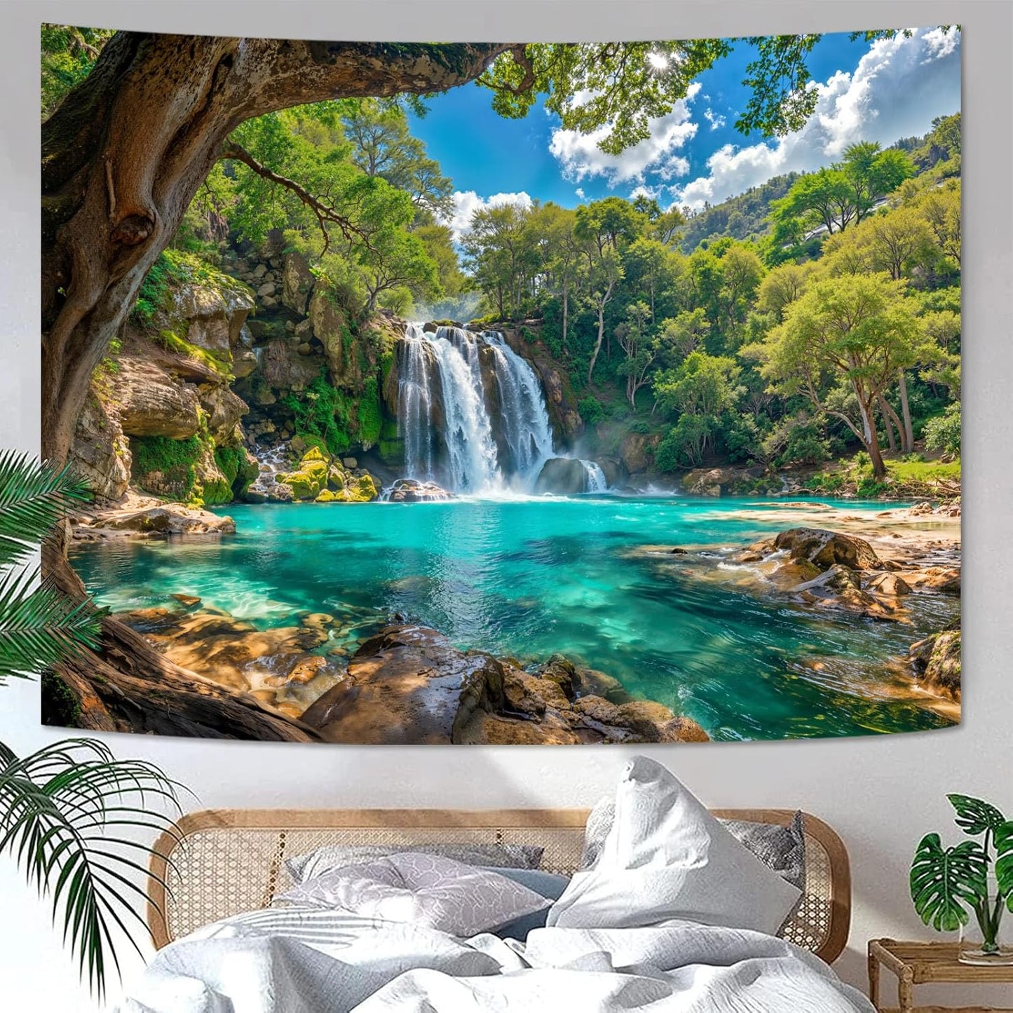 Zussun Black and White Tapestry Starry Night Mountain Tapestries for Bedroom Aesthetic Moon and Stars Tapastry's Wall Hanging Dark Nature Forest Wall Tapestry for Living Room Dorm (48'' × 36'')