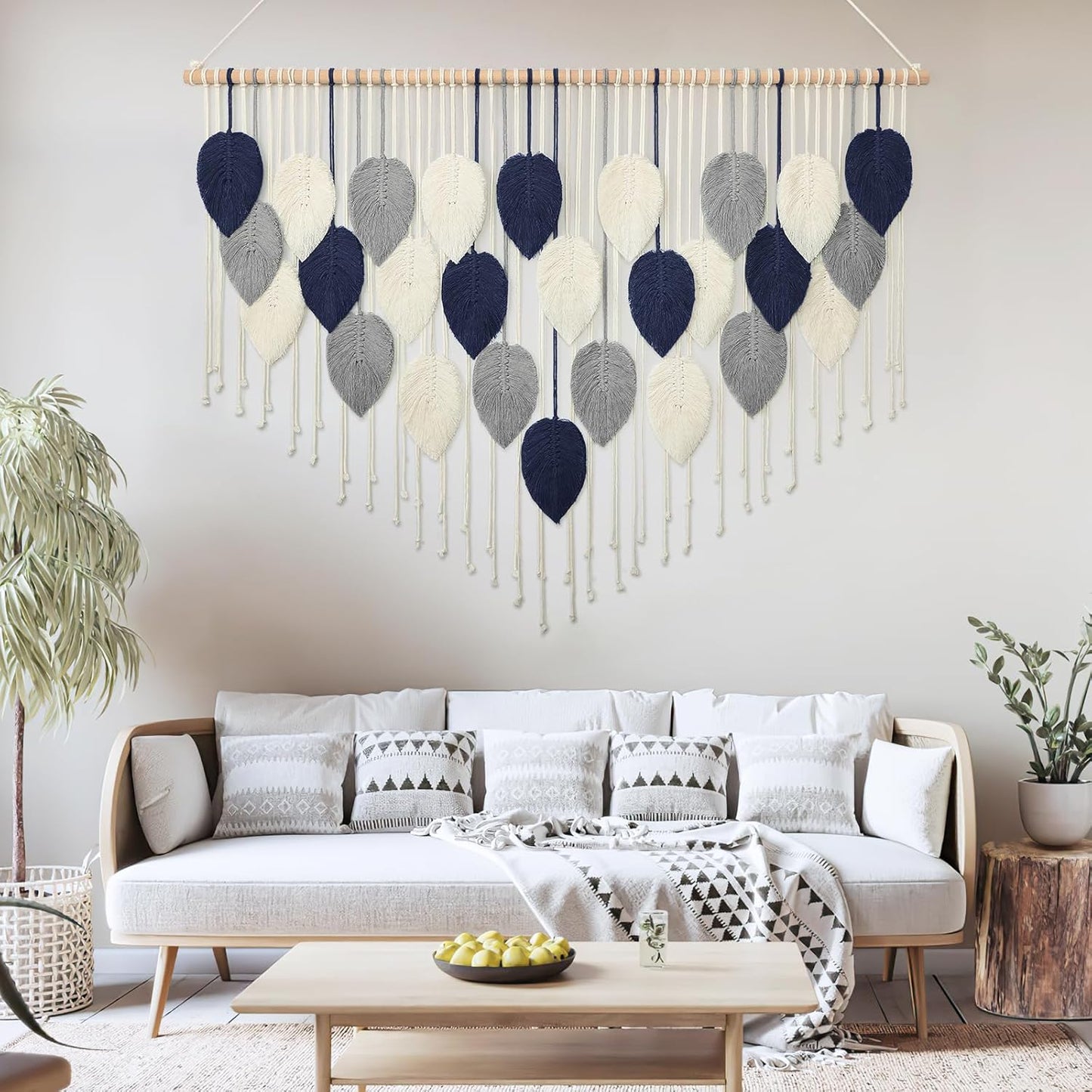 Weldomcor Macrame Wall Hanging Leaf Woven Tapestry Bohemian Chic Wall Hanging Feather Large Handmade Wall Art Decor for Bedroom Living Room Apartment Ornament, 39 inch
