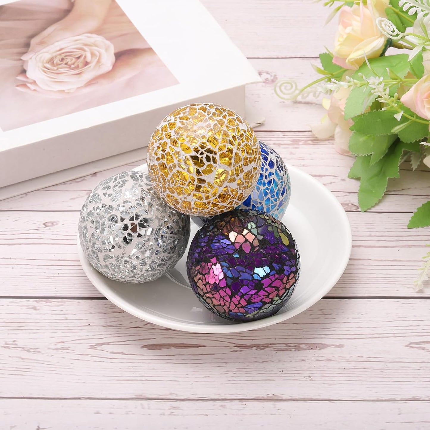uxcell 3Pcs Decorative Glass Balls 2.36 Inch Orbs Centerpiece Balls Mosaic Glass Ball Sphere for Decor Bowls Vases Dining Table Party, Dark Blue