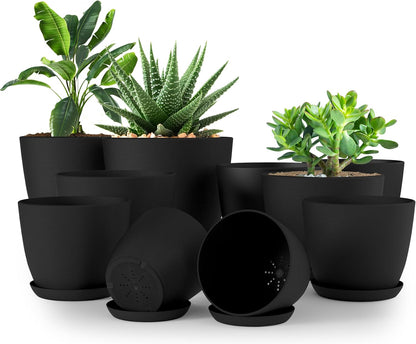 Utopia Home Plant Pots Indoor with Drainage Holes – Set of 5 White Plastic Flower Pots (7/6.6/6/5.3/4.8 Inch) – Modern Planters for Indoor Plants, Room & Office Décor, Great Stocking Stuffers