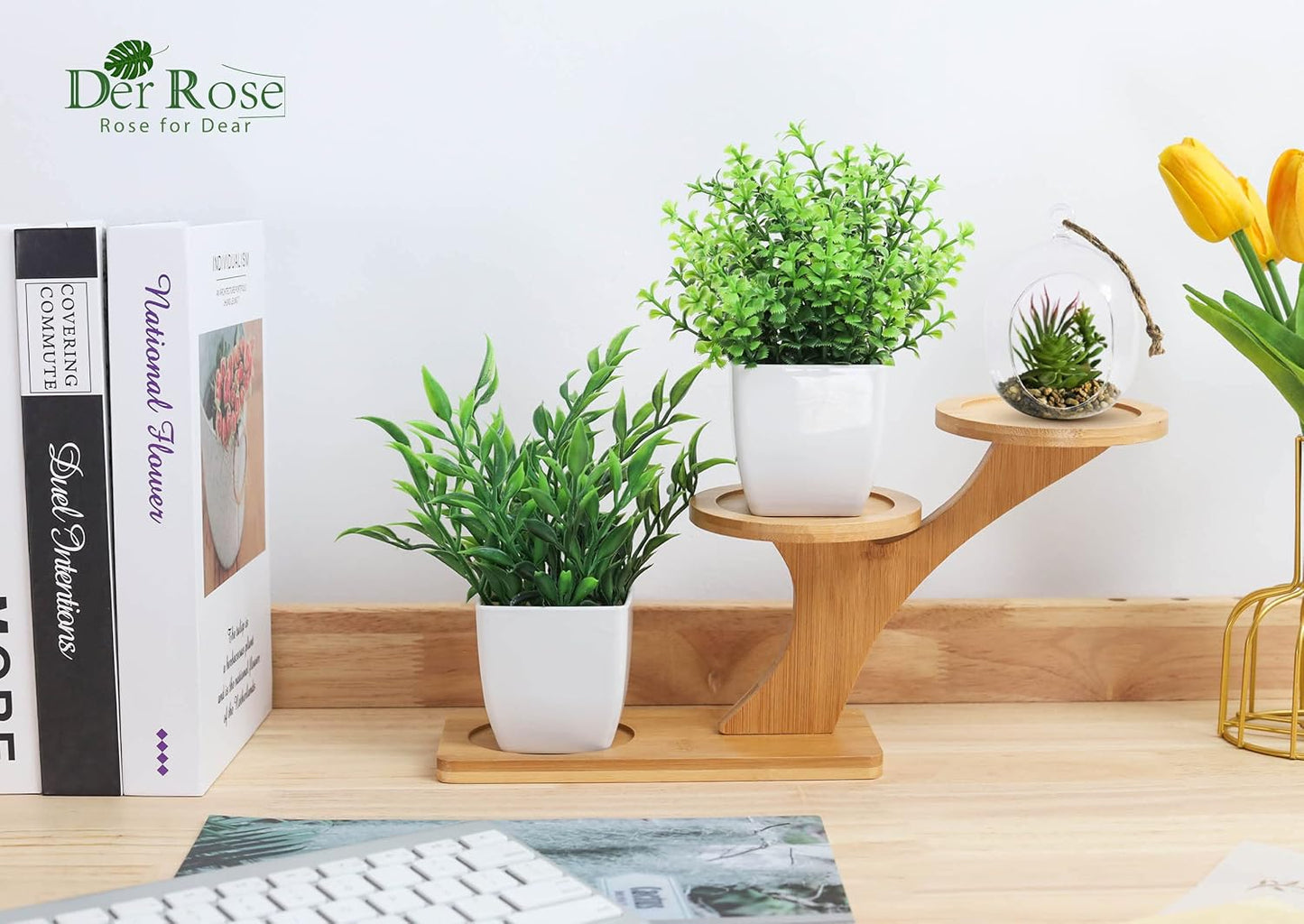 Der Rose 2 Pack Fake Plants Mini Artificial Greenery Potted Plants for Home Decor Indoor Office Table Room Farmhouse