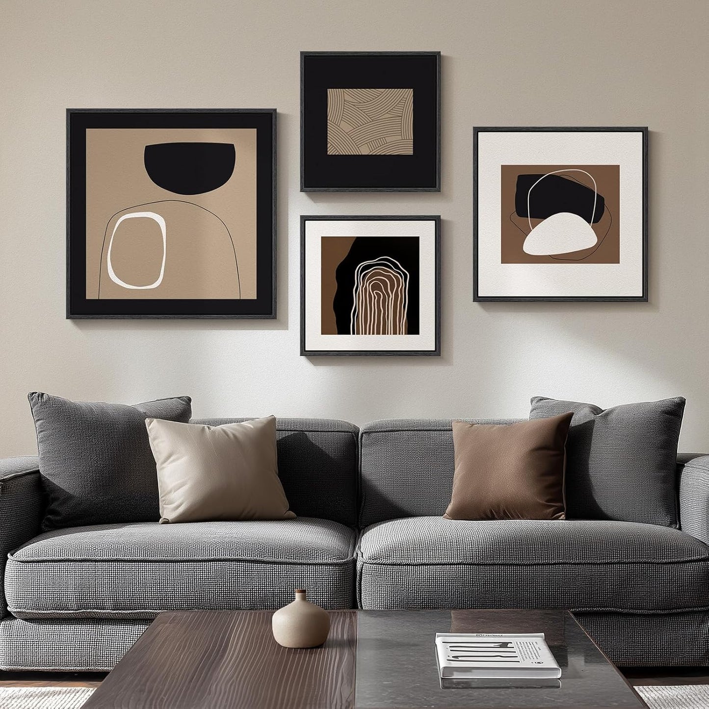 Framed Boho Black and White Brown Modern Abstract Wall Art for Living Room, Set of 6 Bohemian Wall Hanging Artwork, Minimalist Sun Geometric Pictures for Bedroom Office Bathroom Wall Decor 11x14 Inch