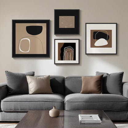 Framed Boho Black and White Brown Modern Abstract Wall Art for Living Room, Set of 6 Bohemian Wall Hanging Artwork, Minimalist Sun Geometric Pictures for Bedroom Office Bathroom Wall Decor 11x14 Inch