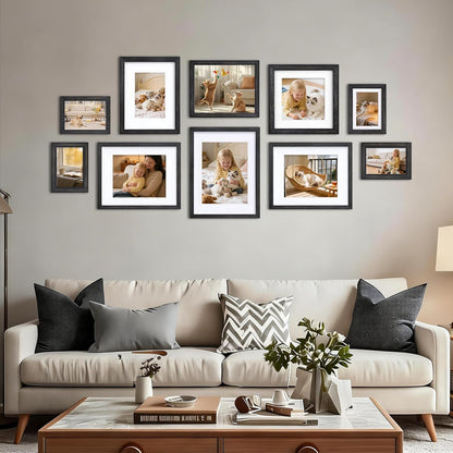 Egofine 8x10 Picture Frames Set of 4, Made of Solid Wood Covered by Plexiglass 4x6 and 5x7 with Mat or 8x10 without Mat, for Table Top Display and Wall Mounting Photo Frame Black
