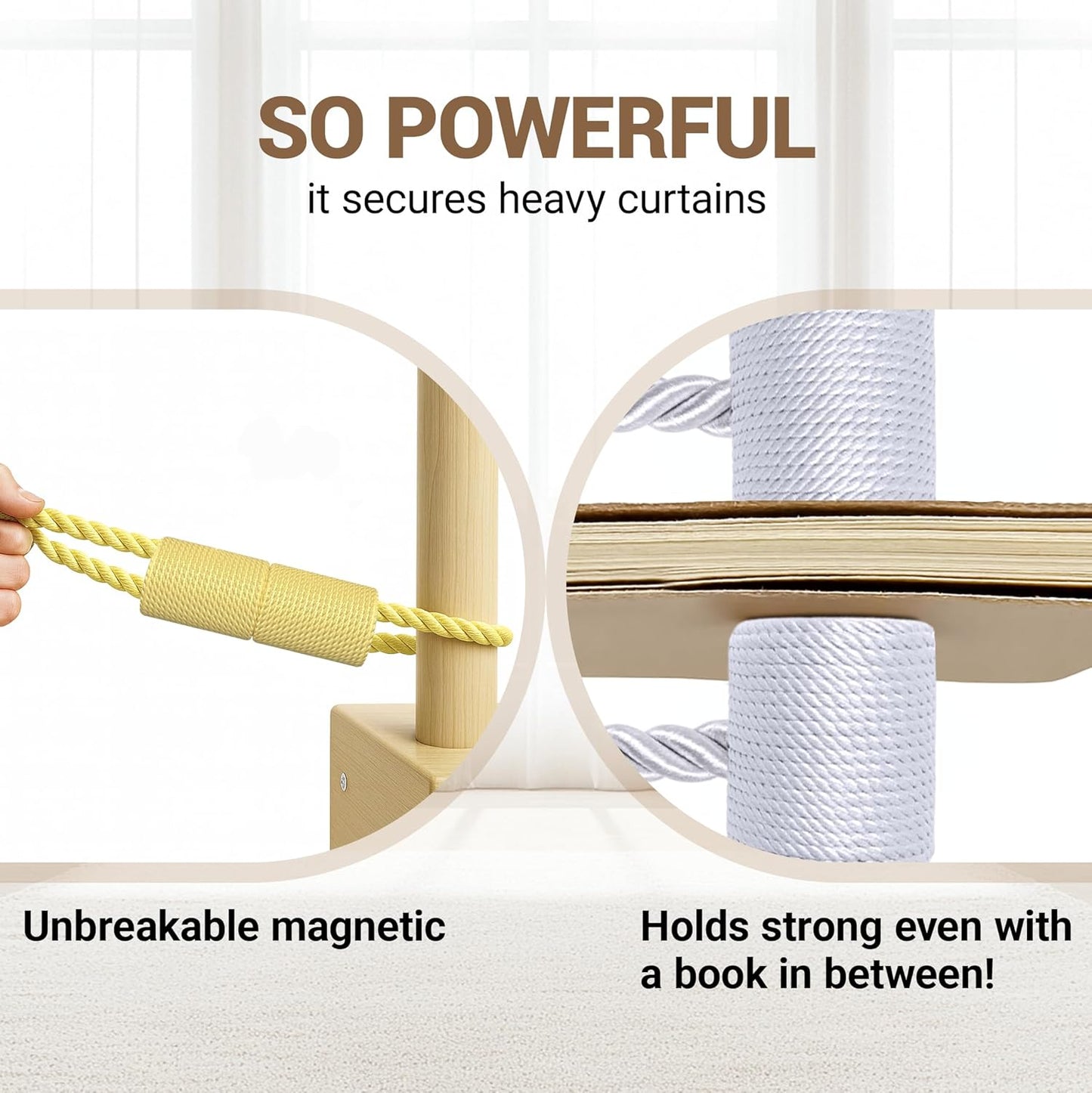 Hion Magnetic Curtain Tiebacks Black 2pcs, Curtain Tiebacks Buckles Holdbacks Holders Hooks Clip for Home Outdoor Bedroom Office Decorative Curtain