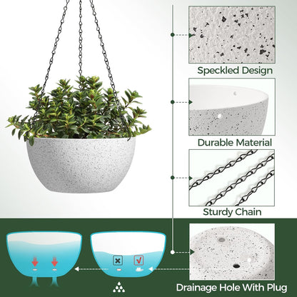 T4U Hanging Planters for Indoor Plants, 10 Inch Hanging Planter Outdoor 2 Pack, Hanging Basket with Drainage Holes, Hanging Plant Holder Indoor, Flower Pots, Plant Pots for Garden, Grey