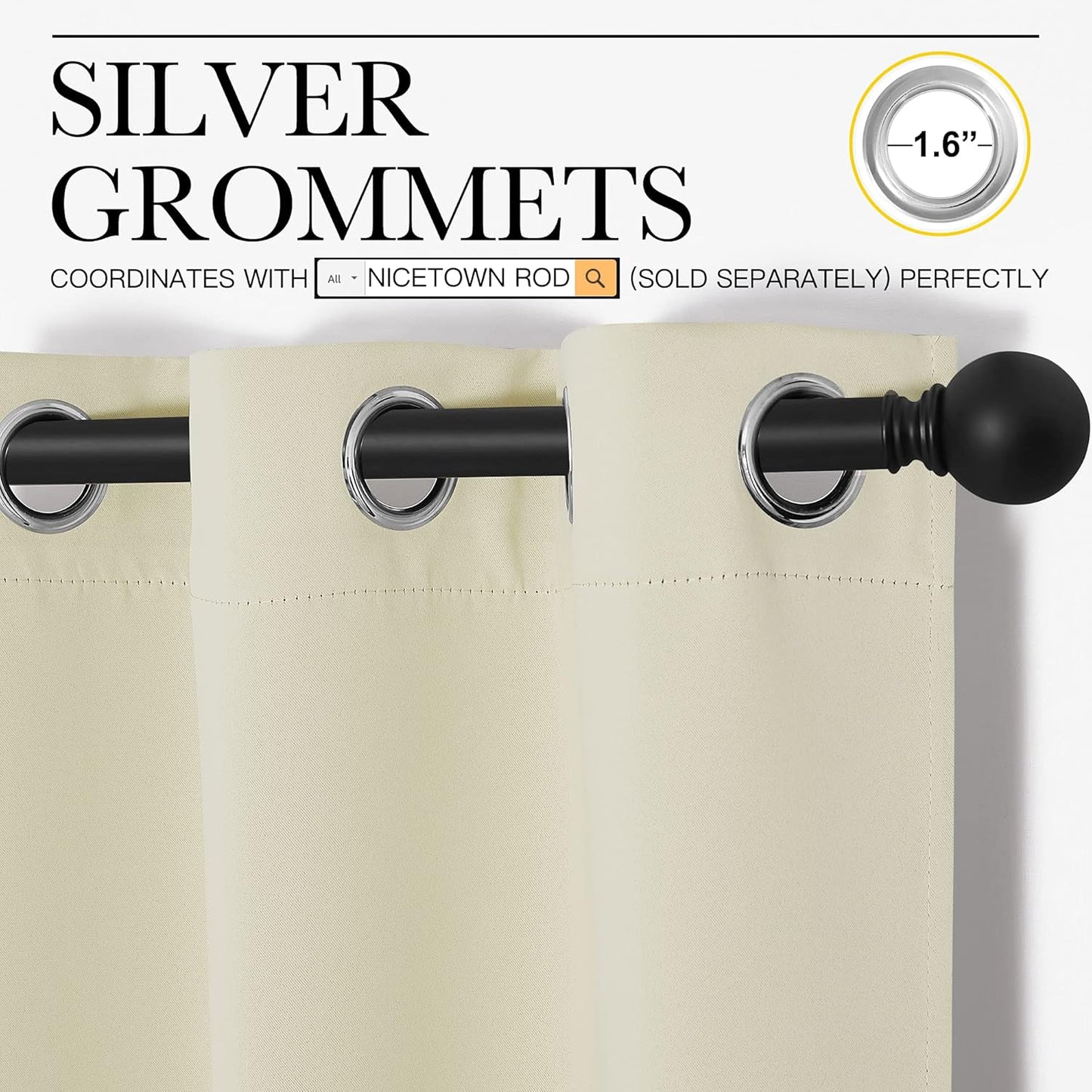 NICETOWN Halloween Pitch Black Solid Thermal Insulated Grommet Blackout Curtains/Drapes for Bedroom Window (2 Panels, 42 inches Wide by 63 inches Long, Black) - Colors C