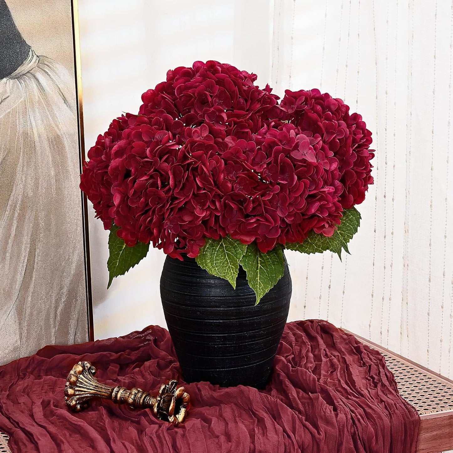 MARTINE MALL 3Pcs 21in Hydrangea Artificial Flowers, Latex Real Touch Hydrangeas Lifelike Large Hydrangea Flowers for Home Decor Party Arrangements Wedding Bouquets Centerpieces (Blue)