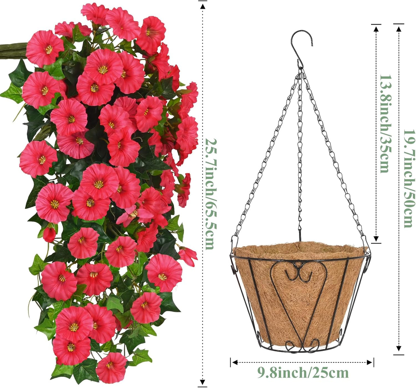 Waipfaru Artificial Hanging Baskets with Flowers, Fake Hanging Plants Outdoors, Urn Fillers for Outside Summer Decor (Fuchsia)