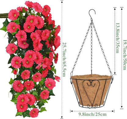 Waipfaru Artificial Hanging Baskets with Flowers, Fake Hanging Plants Outdoors, Urn Fillers for Outside Summer Decor (Fuchsia)