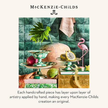MACKENZIE-CHILDS Enamel Pedestal Serving Platter, Decorative Serving Dish for Food, Small, Black-and-White Courtly Check