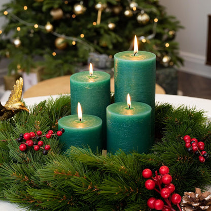 CANDWAX 3x4 inch Pillar Candles Set of 3 – Unscented Dripless Rustic Dark Blue Candles for Room Decor, Weddings, Centerpieces