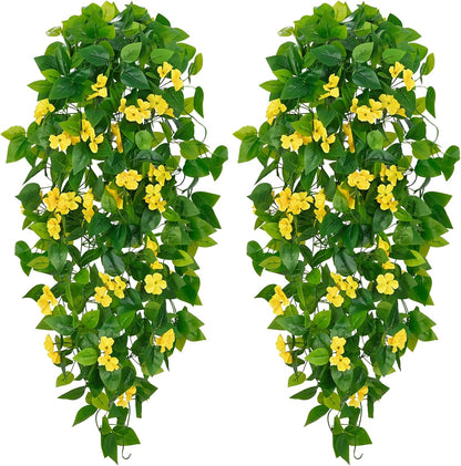 BLEUM CADE Fake Hanging Plants, 2pcs Artificial Pothos Vines Greenery for Wall Home Living Room Office Indoor Outdoor Decor (No Baskets)