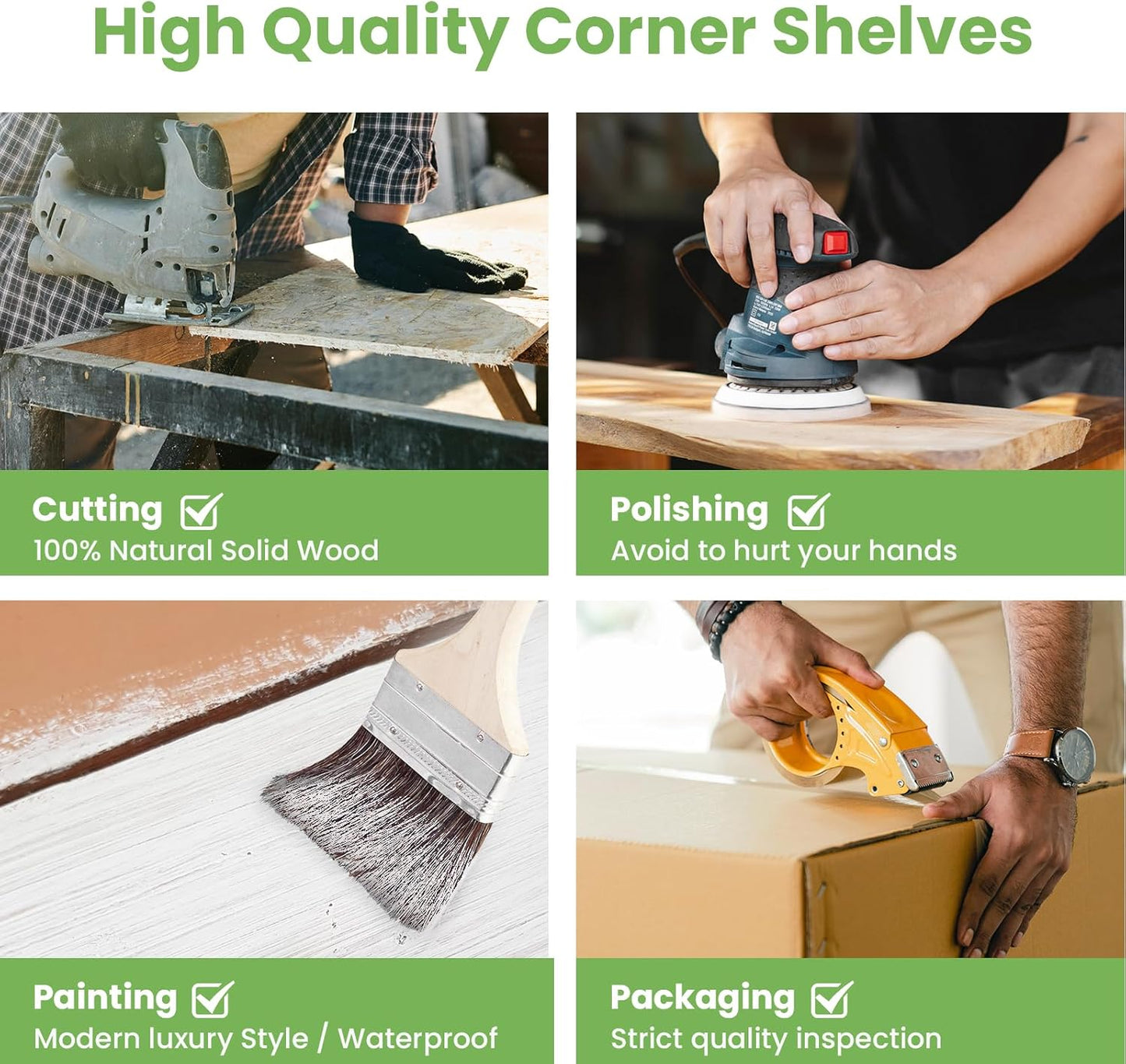 NATURE'S SOURCE Floating Corner Shelves with Invisible Brackets Set of 3, Corner Shelves Wall Mounted, for Home Bedroom Bathroom Kitchen Living Room Office- 16.1" x 11.5" (Pure White)