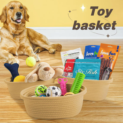 Pro Goleem Small Woven Basket with Gift Bags and Ribbons Durable Baskets for Mothers Day Gifts Empty Small Rope Basket for Storage 12"X 8" X 5" Baby Toy Baskets with Handles, White