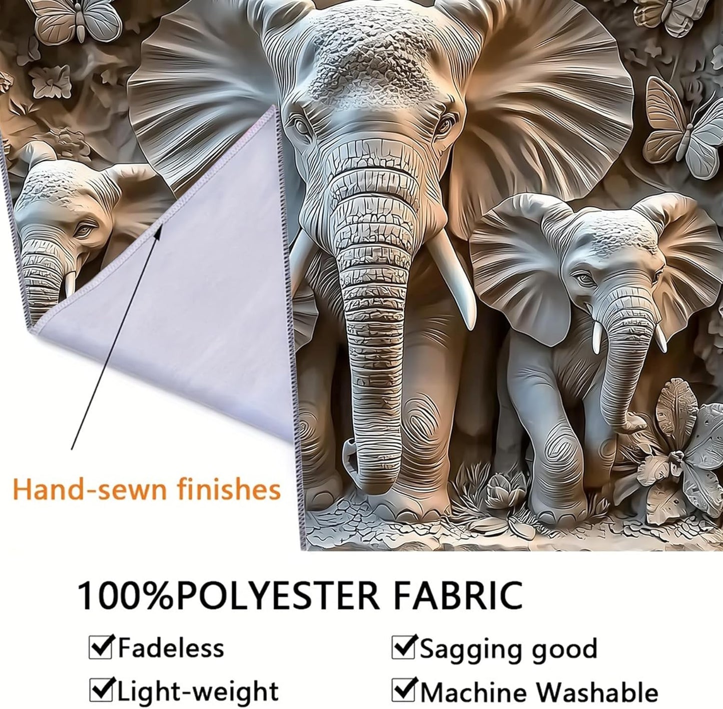 BSFHH 3D Animal Tapestry Wall Hanging Art Bedroom Living Room Wall Art Poster (Elephant, 90''×70'')