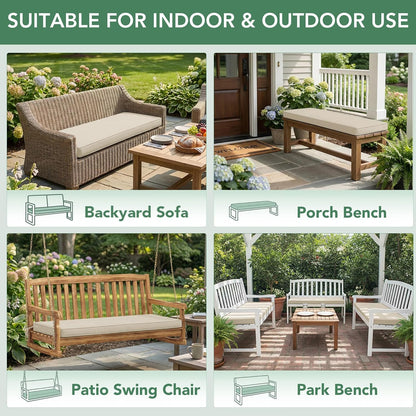 Summsun Outdoor Bench Cushion: Waterproof and Fade Resistant Patio Furniture Cushions - Non-Slip Bench Pad Cushion with Removable Cover for Garden Swing Porch Sofa Settee, 48 x 18 x 3 Inch, Black