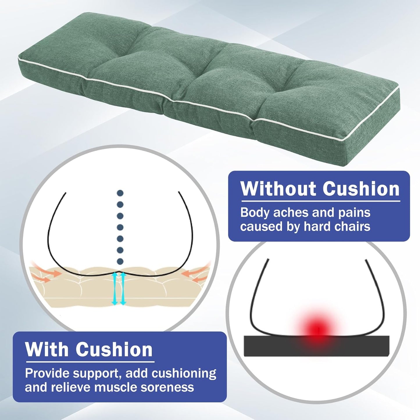 IPYNBAP Bench Cushion, 42 x 16 Inch Patio Furniture Cushions with Durable Ties, Soft Memory Foam Bench Cushions for Indoor/Outdoor Furniture with Non-Slip Bottom, Kitchen&Dining, Dark Grey