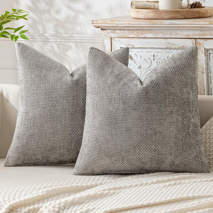 MIULEE Pack of 2 Couch Throw Pillow Covers 18x18 Inch Neutral Beige Modern Boho Accent Decorative Pillow Covers Soft Chenille Farmhouse Cushion Covers for Home Decor Bed Sofa Living Room