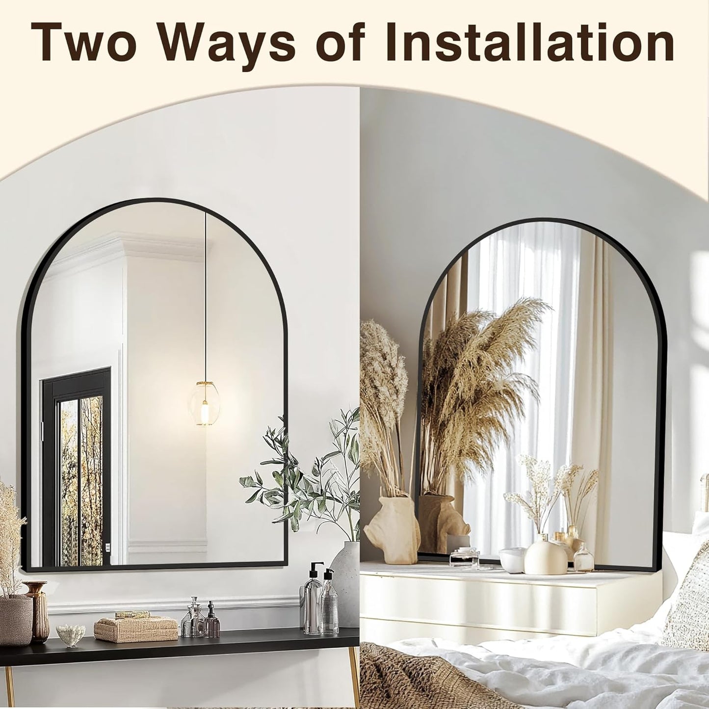 FICTOR Bathroom Mirror for Wall, Arched Vanity Bathroom Mirror for Over Sink, Metal Framed with HD Shatter-Proof Glass for Entryway, Living Room,Bedroom(2 Pack 24” x 36”, Black)