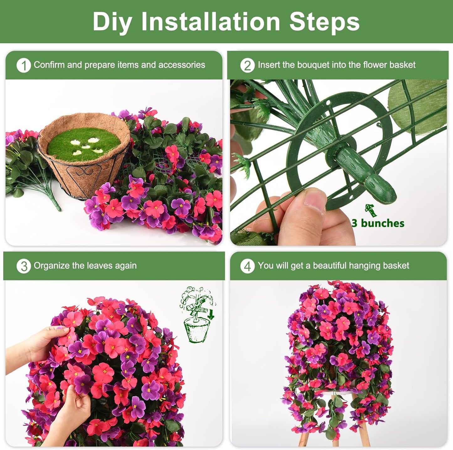 INQCMY Artificial Fake Hanging Plants Flowers Basket for Spring Summer Outdoor Outside Decoration,Faux Silk Begonia Flower in Planter Look Real UV Resistant for Home Porch Patio Balcony Yard Decor