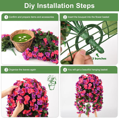 INQCMY Artificial Fake Hanging Plants Flowers Basket for Spring Summer Outdoor Outside Decoration,Faux Silk Begonia Flower in Planter Look Real UV Resistant for Home Porch Patio Balcony Yard Decor
