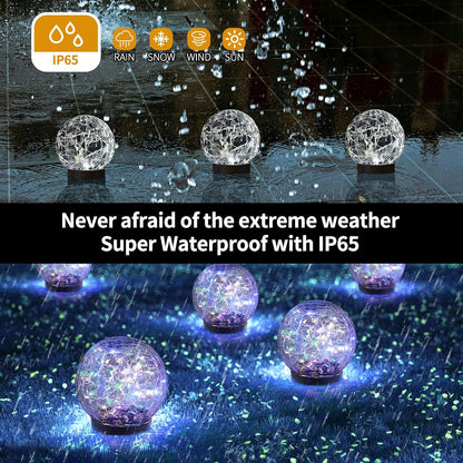 JKIMK Solar Globe Lights Outdoor Waterproof - Cracked Glass Ball Lights for Garden, Patio, Yard, Lawn and Backyard Decor - Solar Orbs for Outside Decorations