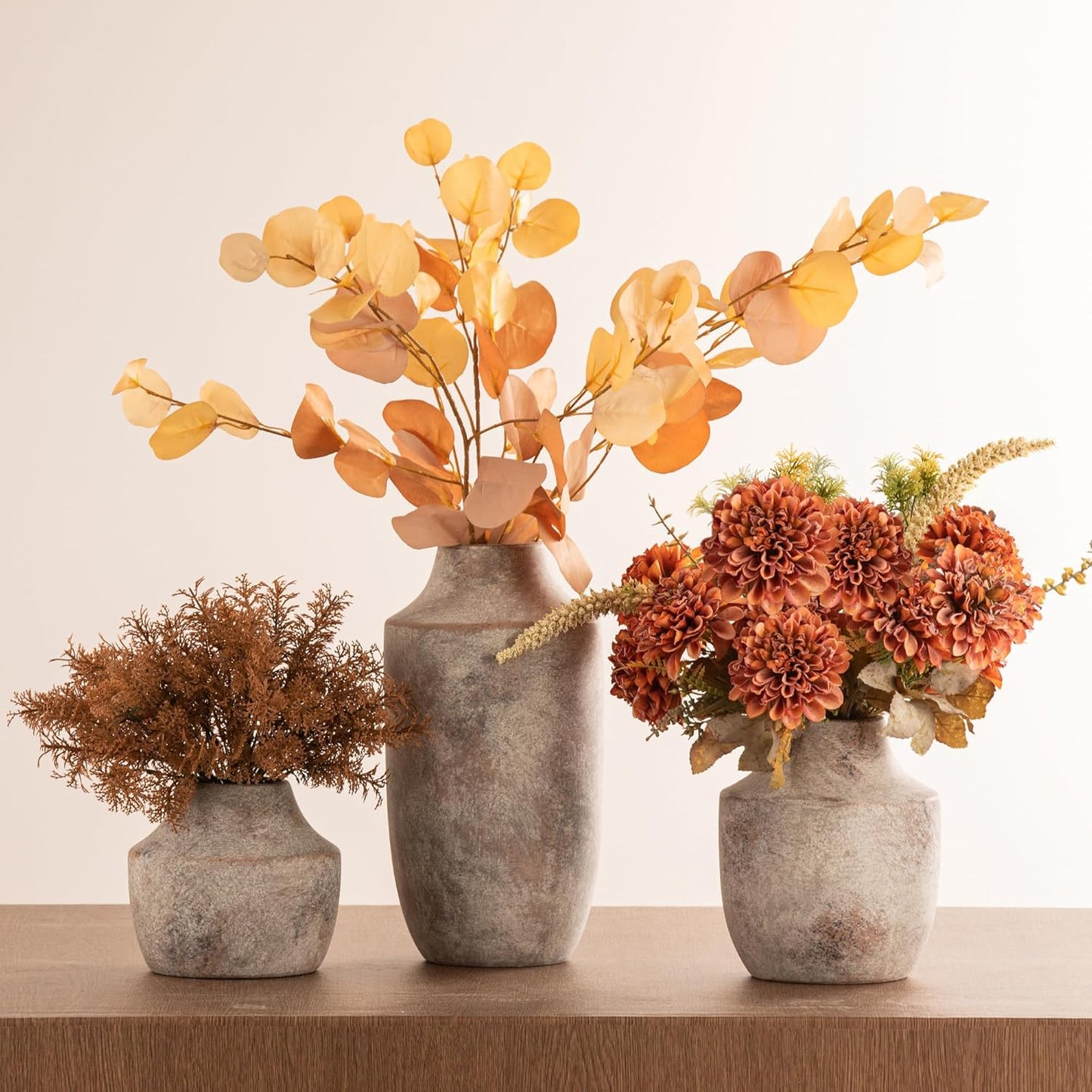 Mitt&Ditt Ceramic Flower Vase with Handles, 11 inch Tall Vase for Centerpieces, Large Decorative Terracotta Vases, Farmhouse Rustic Vases for Home Decor, Living Room, Table, Neutral